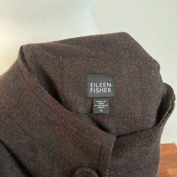 Eileen Fisher Brown Wool Lagenlook Boxy Coat // Size XL - Picture 2 of 8
